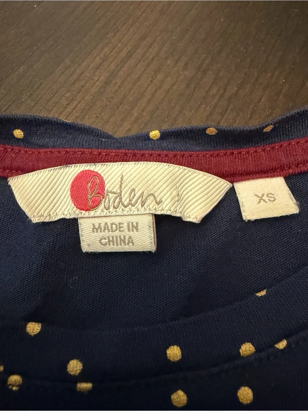 Boden Sabrina Swing Top Navy with Gold Polkadots Size XS